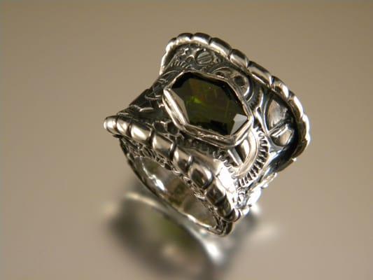 "Midnight at The Opera" Silver metal clay ring can be seen in Hattie Sanderson's Rings book.