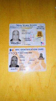 New York State Drivers license and NYC. IDENTIFICATION CARD with photo ID: