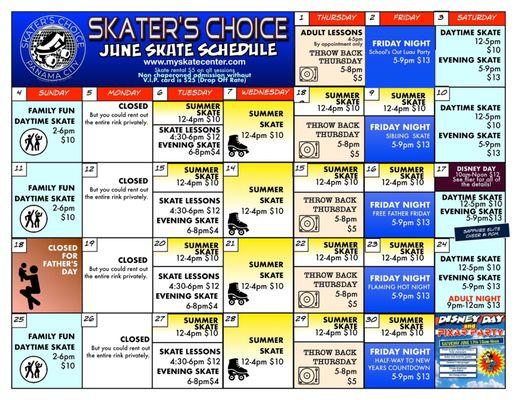 June Calendar/Skate Schedule