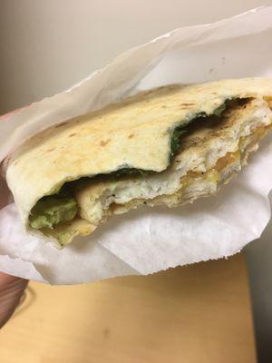 $4: Breakfast Veggie Wrap. Egg White, cheese, spinach, avocado. Grilled