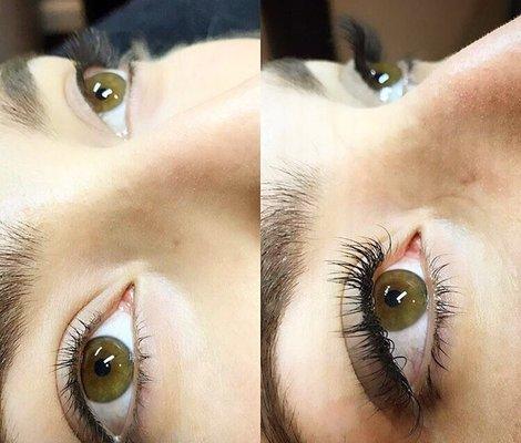 Before and after eyelash extensions by Dali.