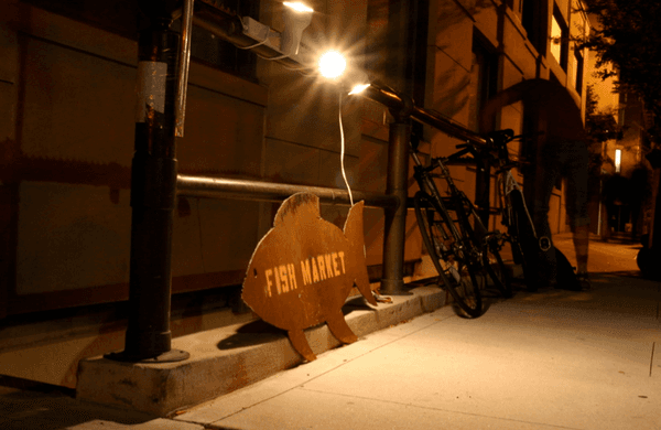 Stairwell outside with signage