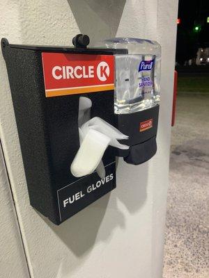 Come to the Circle K in Manchester! They provide fuel gloves and hand sanitizer at every pump as you can see by the picture