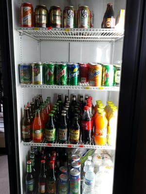 Various foreign energy drinks, juices, and sodas.