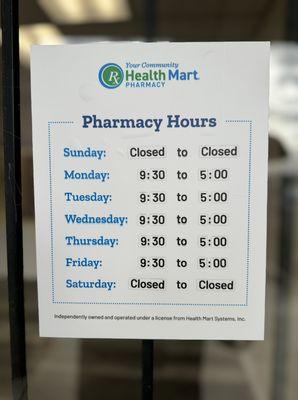 Pharmacy Hours of Operations