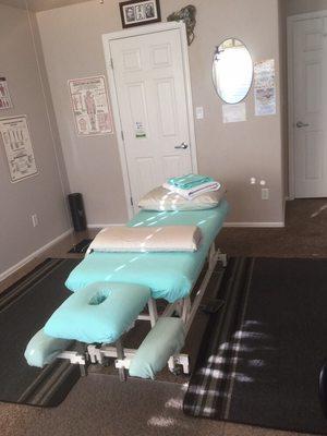 Advance Therapy Clinic, Complete Therapeutic Massage. Treatment room, comfortable electric/adjustable table with heated sheepskin cover mat.