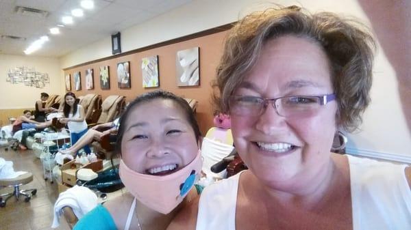 Stephanie and me : )  oy, I think I need a brow job STAT!   Lol. Check out her very cute mask.