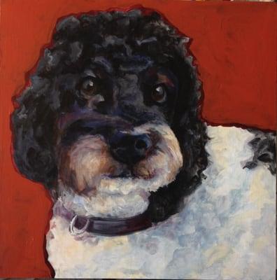 Dog painting. 12 x 12 custom dog portrait acrylic on birch panel.