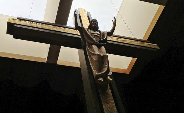 The crucifix over our altar is a powerful image of the risen Christ, triumphant over death. Alleluia!