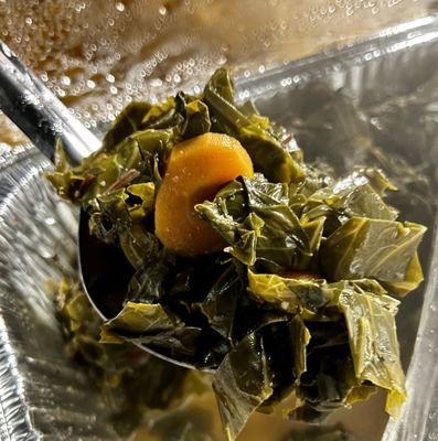 Collard greens: cooked with freshly sliced carrots