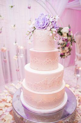 Lavender and lace wedding cake