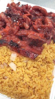 Boneless ribs with onion fried rice