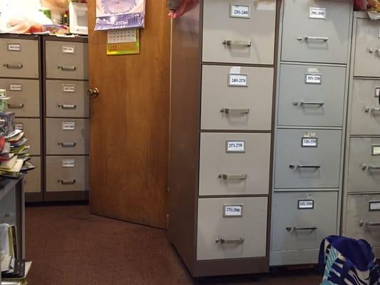 Cabinets full of previous year's tax paperwork. Legit.