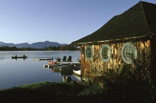 The Boathouse and Dock on Mirror Lake, Lake Placid, NY