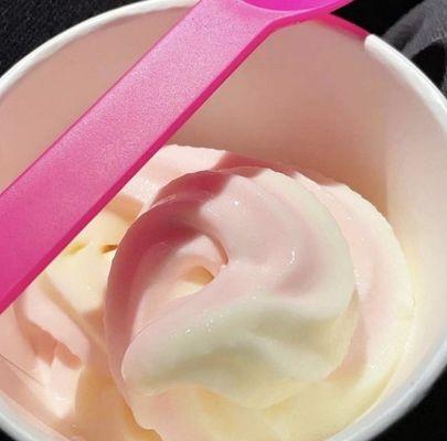 Strawberry froyo and vanilla mixed.