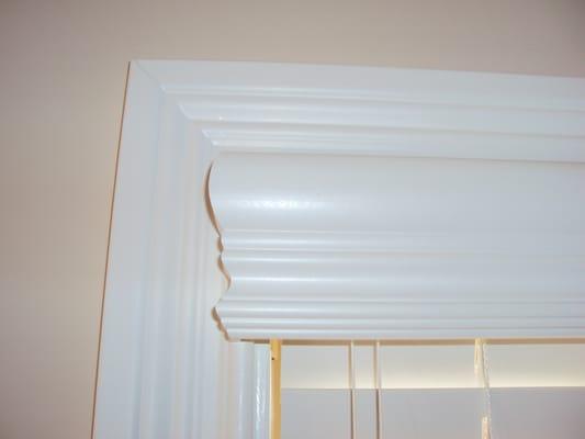 Crown valance with valance returns, over 2" faux wood blind, when you want that 'cornice' look!