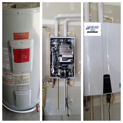 Before, during and after a tankless water heater install.