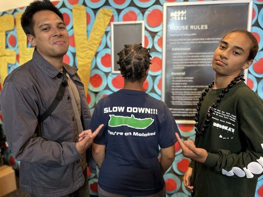 Holden (Kainoa) & Achilles (Johnathan/Kaikena) w/ a fan showing her support for the movie MOLOKA'I BOUND.