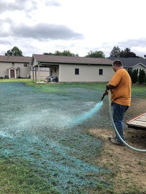 Mr. Greenawalt applying hydro-seed to a preferred customer's new lawn.