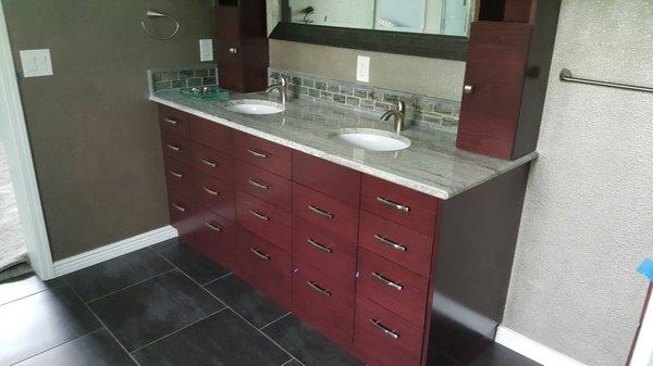 Custom 6 'master bath vanity with drawers and  a custom finish on Beech. Built for our client Wynn Interior Design,Boulder. 2016