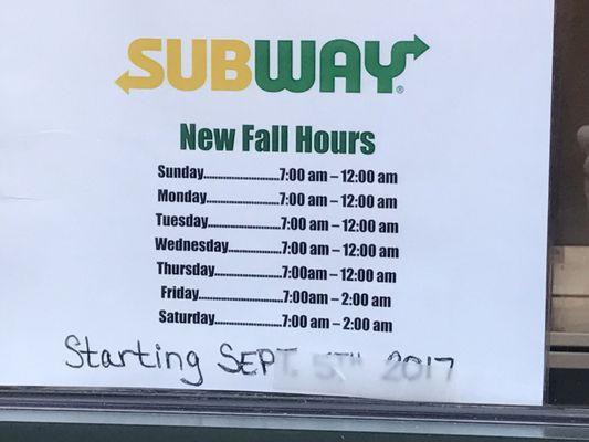 New drive through hours.