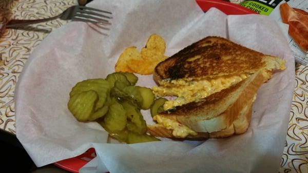 Pimento cheese sandwich with pickles. Get one while you wait for you drug prescription to be filled.