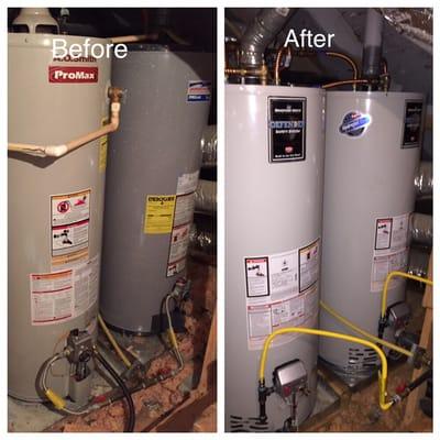 2 new 50 gallon gas water heaters installed in attic, what a difference!