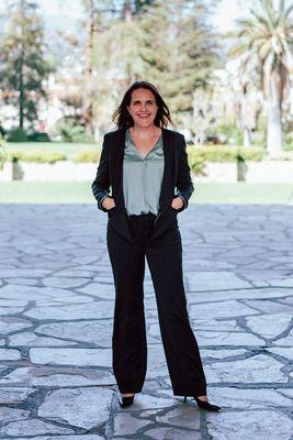 Owner and Principal Estate Planning and Probate Attorney Renee L. Spieckermann standing in front of Santa Barbara County courthouse.