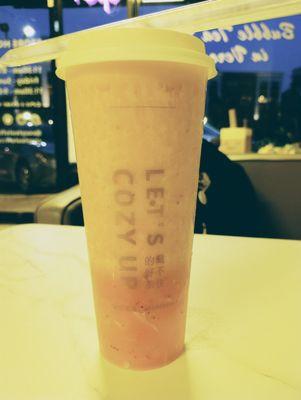 Strawberry Yogurt Slushie with noodle boba