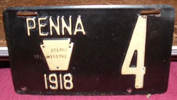 1918 PA License Plate - Sold At Auction For $1,243.00