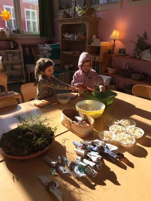 Chopping vegetable in Kindergarten for the morning snack of soup.