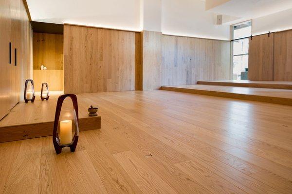 A very serene, calming yoga room is non-heated (75 deg)