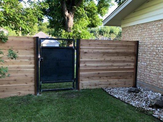 Horizontal Cedar & Custom Steel Gate