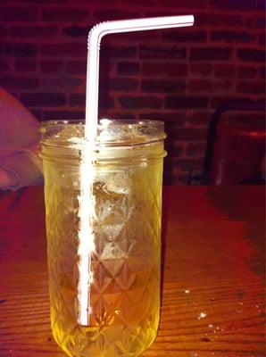 Drinks in a mason jar with bendy straws!