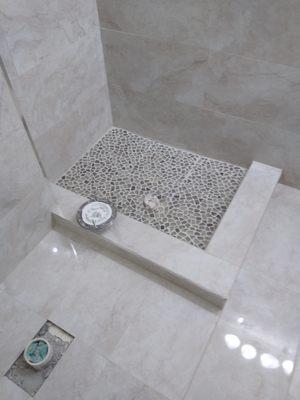 Shower Pan with pebble tile