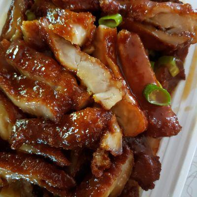 Peanut butter chicken topped with fresh green onion - YUM