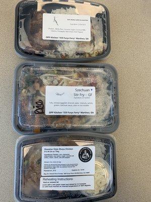 Prepared meals from K&A Kitchen, Uprooted Vegan Cuisine, and Big Al's Hawaiian Kine Grindz