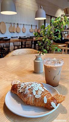 Almond croissant and medium iced latte