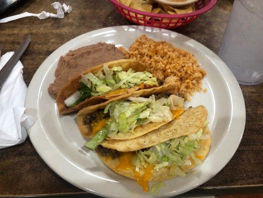 #3 Hard Shell Taco Plate served with Rice and Beans