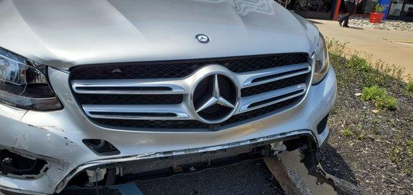 My new Mercedes after it was hit while parked