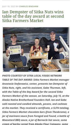 Winning Farmers Market Award.