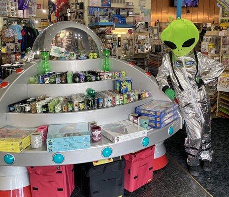 Inside spaceship filled with alien and New Mexico souvenirs