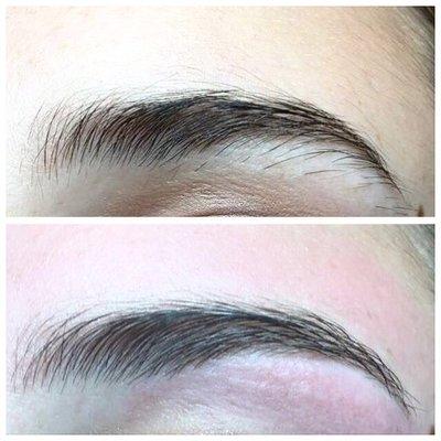 Before and after full brow sugaring! A more organic way of hair removal