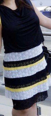 Dress before goes to cleaner. White and yellow laces are teared apart and became grey.