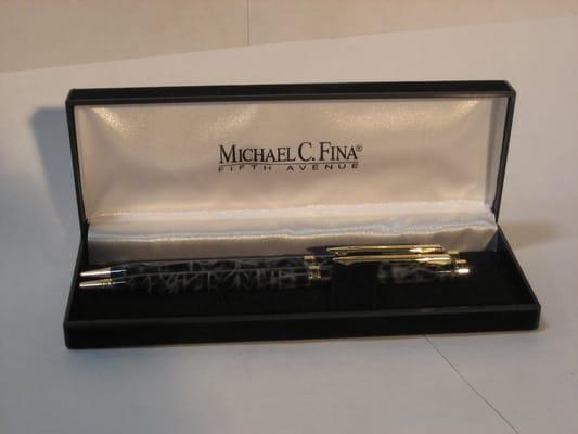 MICHAEL C FINA BK/GREY MARBLE PEN & PENCIL SET--IN BOX