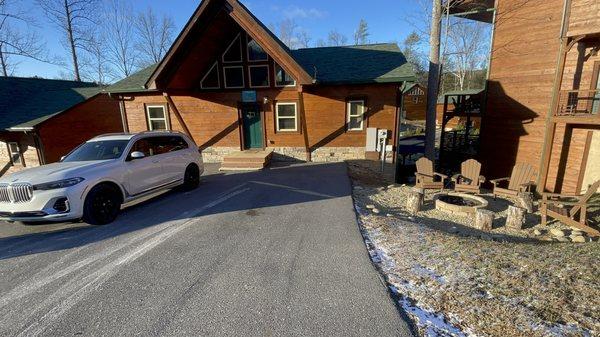 Front entrance with firepit