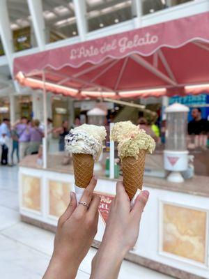 Pistachio Siciliano and Strawberry Cheesecake, Vanilla and Milk Cream w/ Chocolate Chips