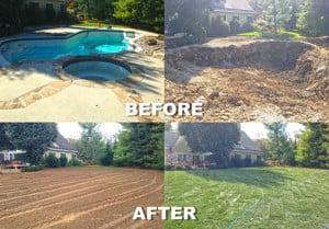 Before and after pic for a swimming pool removal project in Los Altos Hills, CA.