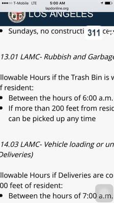 RECOLOGY CONSTANTLY AND CONSISTANLY BREAKING NOISE OBEDIENCE 113.01 LAMC- Rubbish and Garbage Collection 6am-9pm