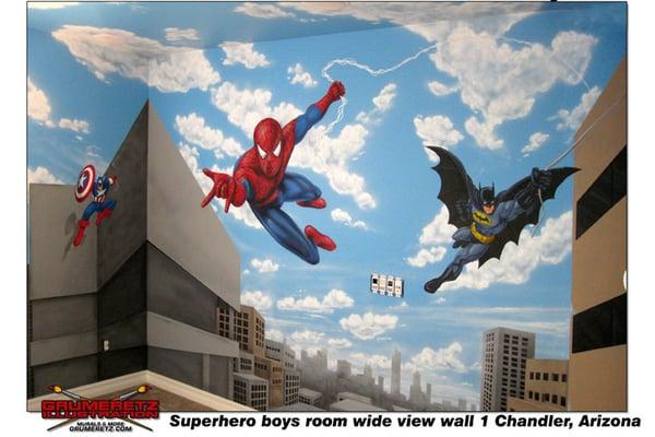 Superhero mural, Spiderman and Batman